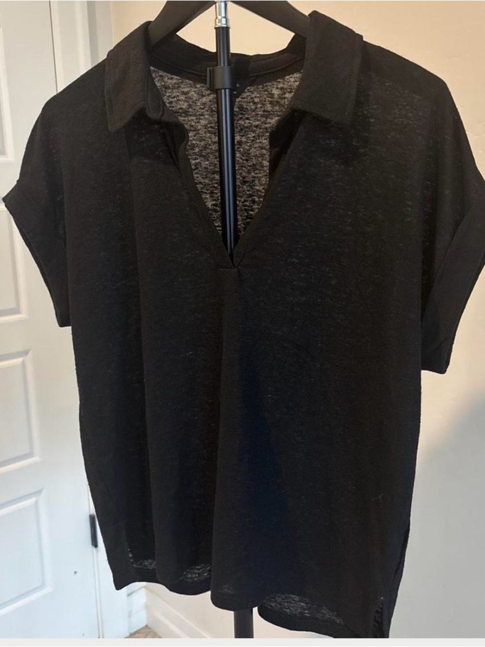 Banana Republic Black Linen Blend Polo Top S